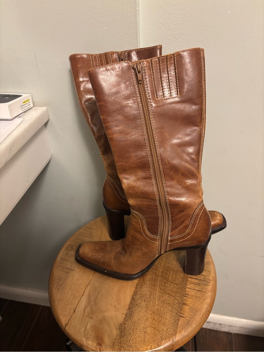 Steve Madden vintage Classic Brown Snap Leather Mid-Calf Women's Boots heels y2k